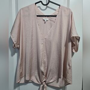Lucky Brand V Neck Dolman Sleeve Light Blush Top With Tie Front Women
